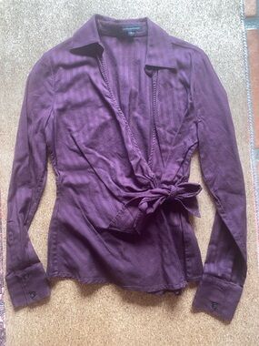 Express Vintage Rich Plum Purple Wrap Tie Blouse Dress Shirt